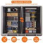 GangMei 71 Inches Tall Metal Garage Storage Cabinets with 5 Adjustable Shelves & Pegboards, Lockable Steel Black Storage Cabinet with Doors for Office, Home, School, Shops, Garage, Assembly required