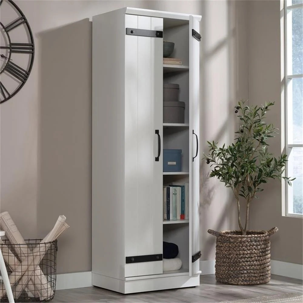 Pemberly Row Farmhouse Engineered Wood 2-Door Narrow Storage Cabinet in Salt Oak