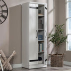 Pemberly Row Farmhouse Engineered Wood 2-Door Narrow Storage Cabinet in Salt Oak