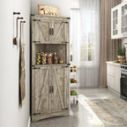 Blotout 68" Tall Farmhouse Corner Cabinet with 4 Doors, 28.3" W Barn Door Storage Cabinet with Adjustable Shelves, 5 Tier Corner Storage Cabinet for Bathroom,Living Room,Kitchen