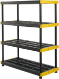 TDUKDB Black and Yellow, 4-Tier Heavy Duty Plastic Storage Shelving Unit, 200lbs/shelf (55-H x 48-W x 20-D), for Indoor/Outdoor Organization, Modular Rack