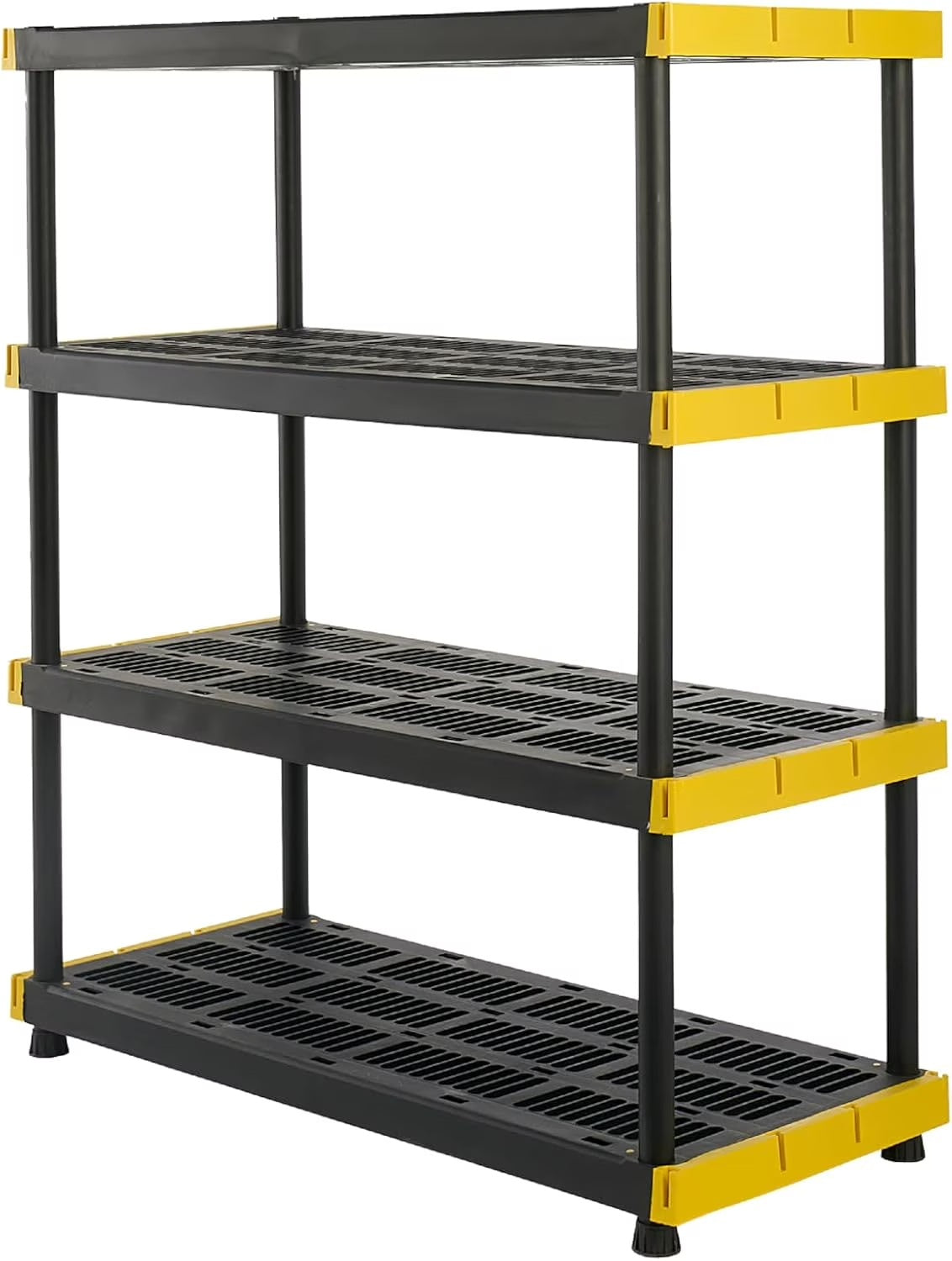 TDUKDB Black and Yellow, 4-Tier Heavy Duty Plastic Storage Shelving Unit, 200lbs/shelf (55-H x 48-W x 20-D), for Indoor/Outdoor Organization, Modular Rack