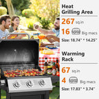 SEGMART 4 Burner BBQ Propane Gas Grill, Stainless Steel 40,000 BTU Patio Garden Barbecue Grill with Folding Side Tables, Cleaning Brush & Thermometer, Perfect for Camping, Outdoor Cooking