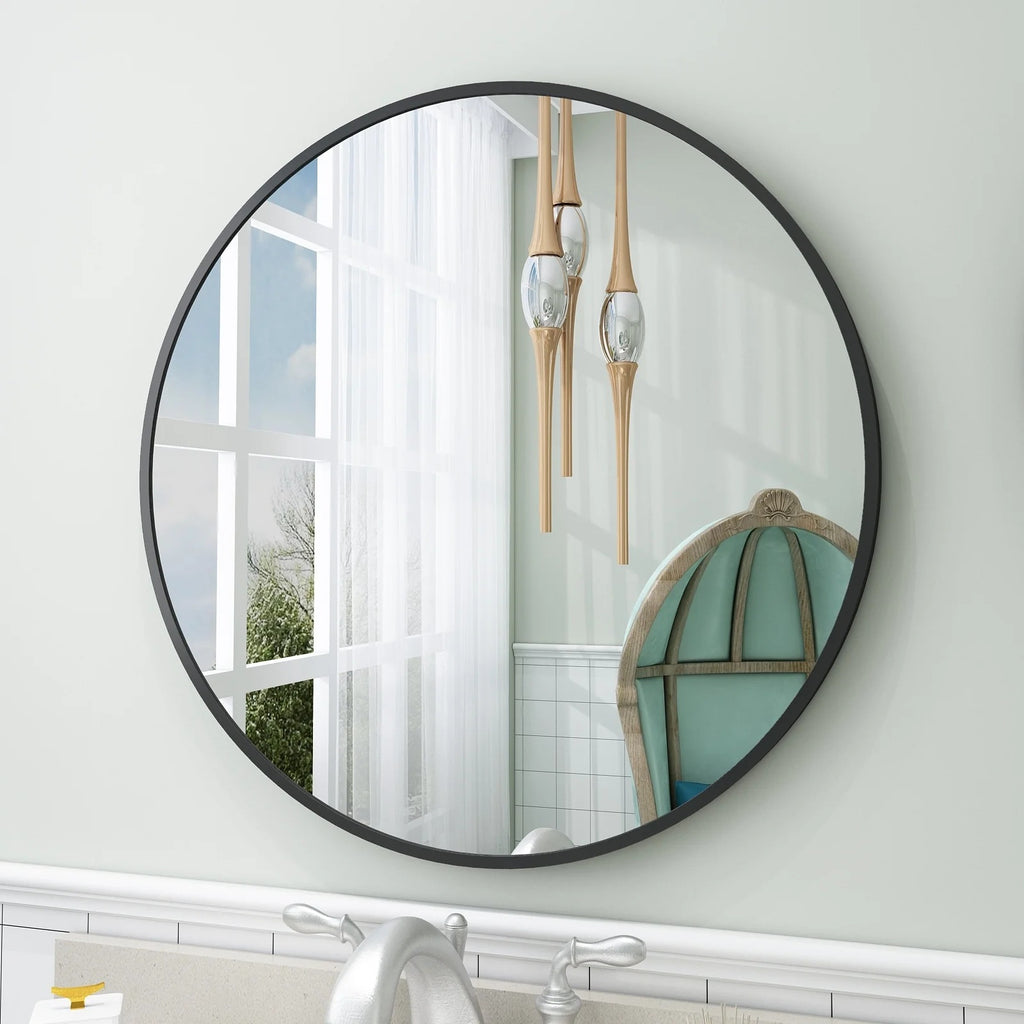 Round Metal Black Frame Bathroom Vanity Mirror, Wall Mounted Decorative Mirror