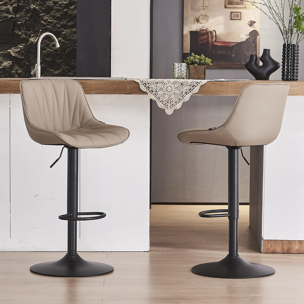 Bar Stools Set of 2 for Kitchen Island, White Faux Leather Padded