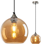 Amber Pendant Lights Kitchen Island 3 Pack, 5.9 in Seeded Glass Globe