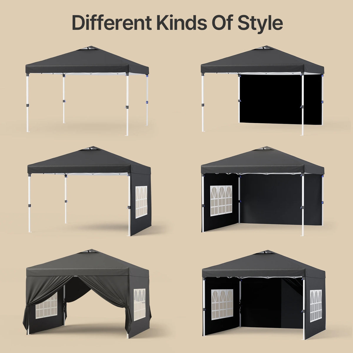 10'x10' Pop-up Canopy Tent with 4 Removable Sidewalls -?Lofka   Portable Outdoor Canopy with 4 Sandbags, 8 Stakes & Ropes -?Perfect for Beach, Party, Patio & Yard Events, Black