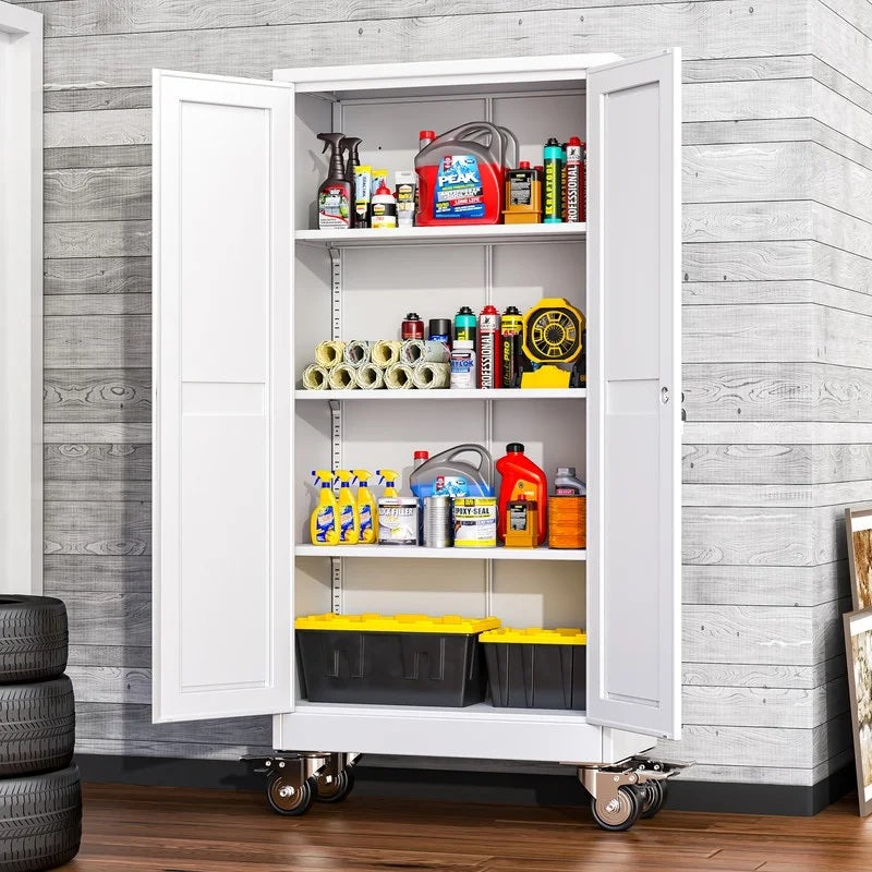 Erosoei 75"H Metal Garage Storage Cabinet with Wheels, Tool Storage Cabinet with 5 Adjustable Shelves