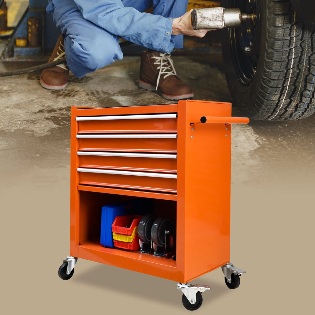4 Drawers Multifunctional Tool Cart with Wheel Steel Tool Chest Storage Cabinet