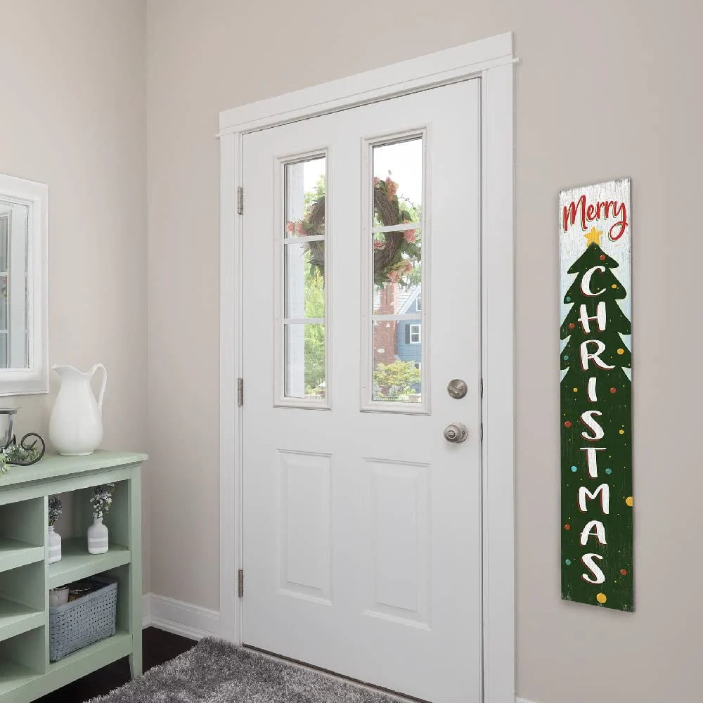 My Word! Merry Christmas Holiday Porch Board Welcome Sign and Porch Leaner for Front Porch, Yard, Deck, Patio, Wall - Indoor Outdoor Farmhouse Rustic Vertical Porch and Yard Decor 8"x46.5"