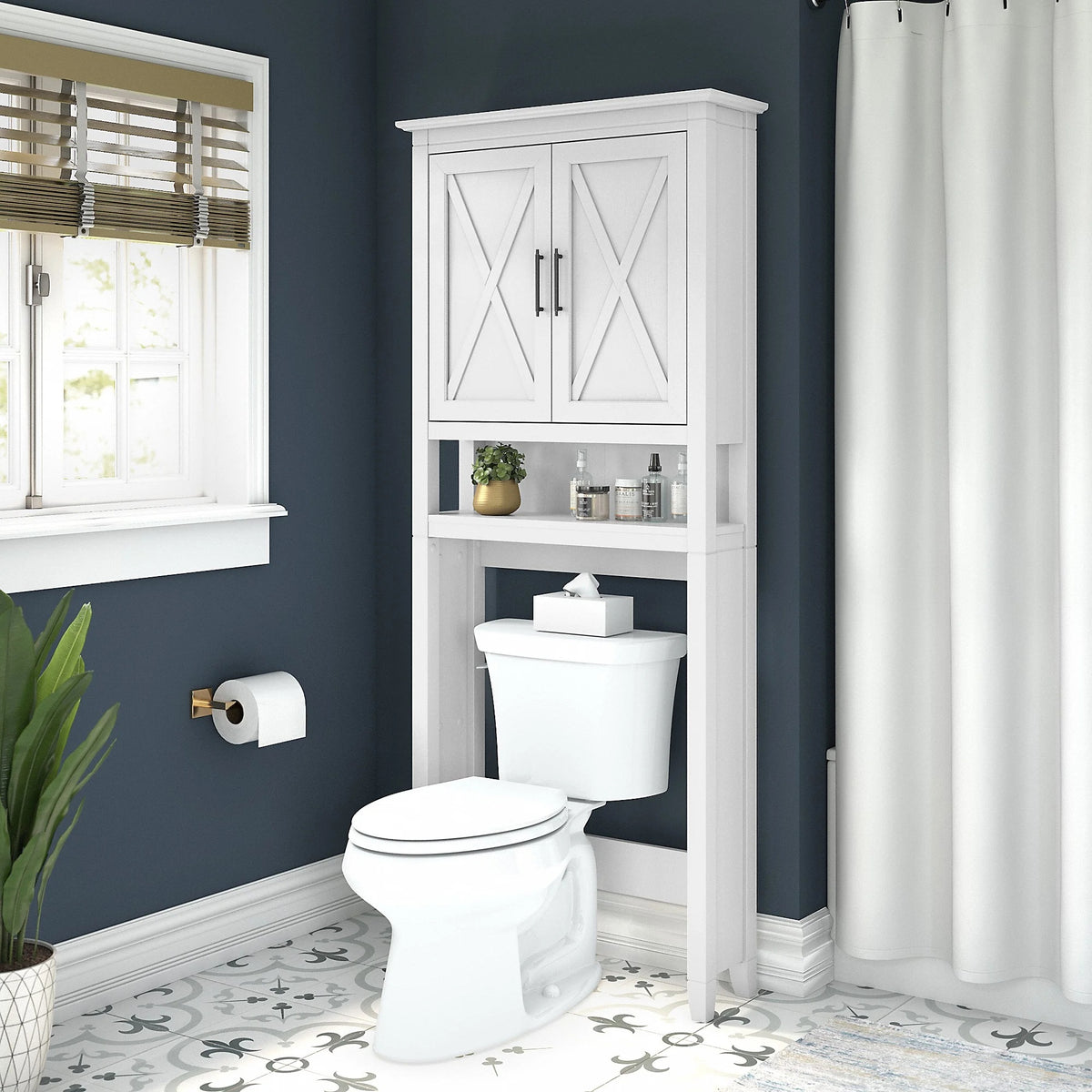 Bush Furniture Key West Over The Toilet Storage Cabinet in Driftwood Gray