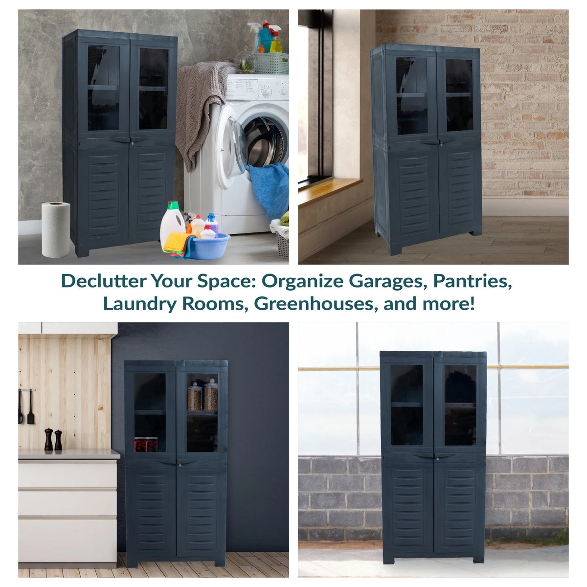 Sunnydaze Lockable Adjustable 48.75" Plastic 3-Shelf Freestanding Garage Storage Cabinet, Charcoal