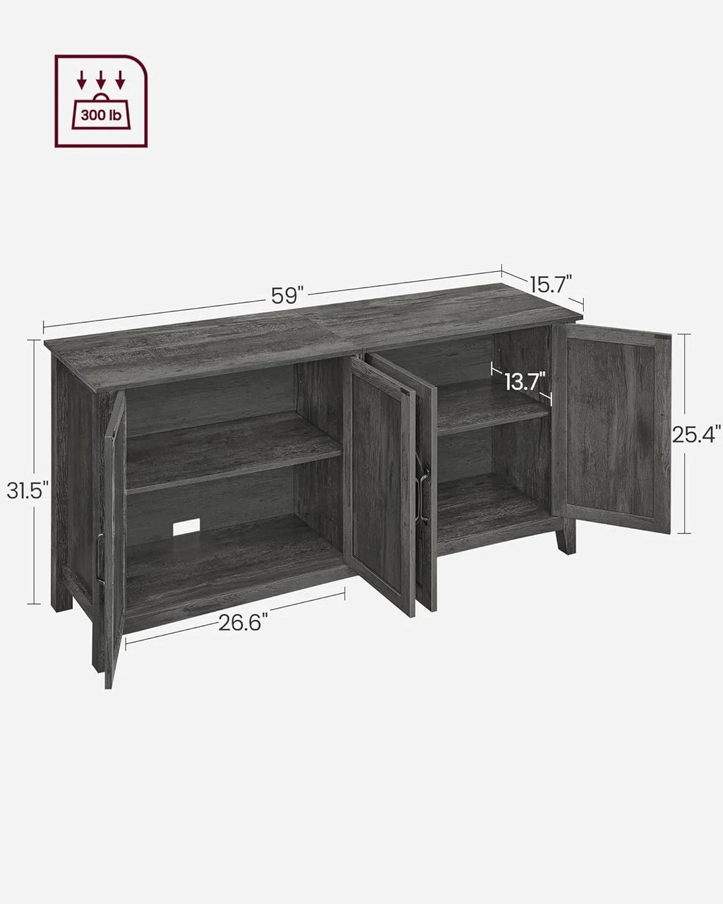 Buffet Cabinet Sideboard Storage Cabinet with Adjustable Shelves for Living Room Rustic Walnut