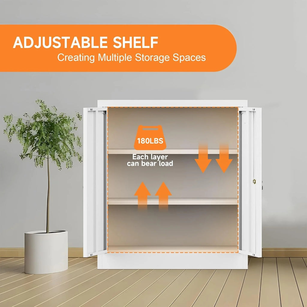 Metal Storage Cabinet, Garage Storage Cabinet with Doors and 2 Adjustable Shelves, 36" White Metal Cabinet, Locking Cabinet for Home,Garage,Office,School