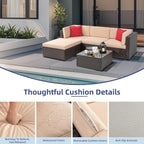 5-Piece All-Weather Patio Furniture Set with Ottoman, Outdoor Wicker Conversation Sofa Set with Cushions for Garden, Deck & Backyard