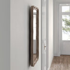 Curved Scallop Wood Frame Accent Mirror, Modern Decorative Wall Mirror for Living Room, Bedroom and Entryway