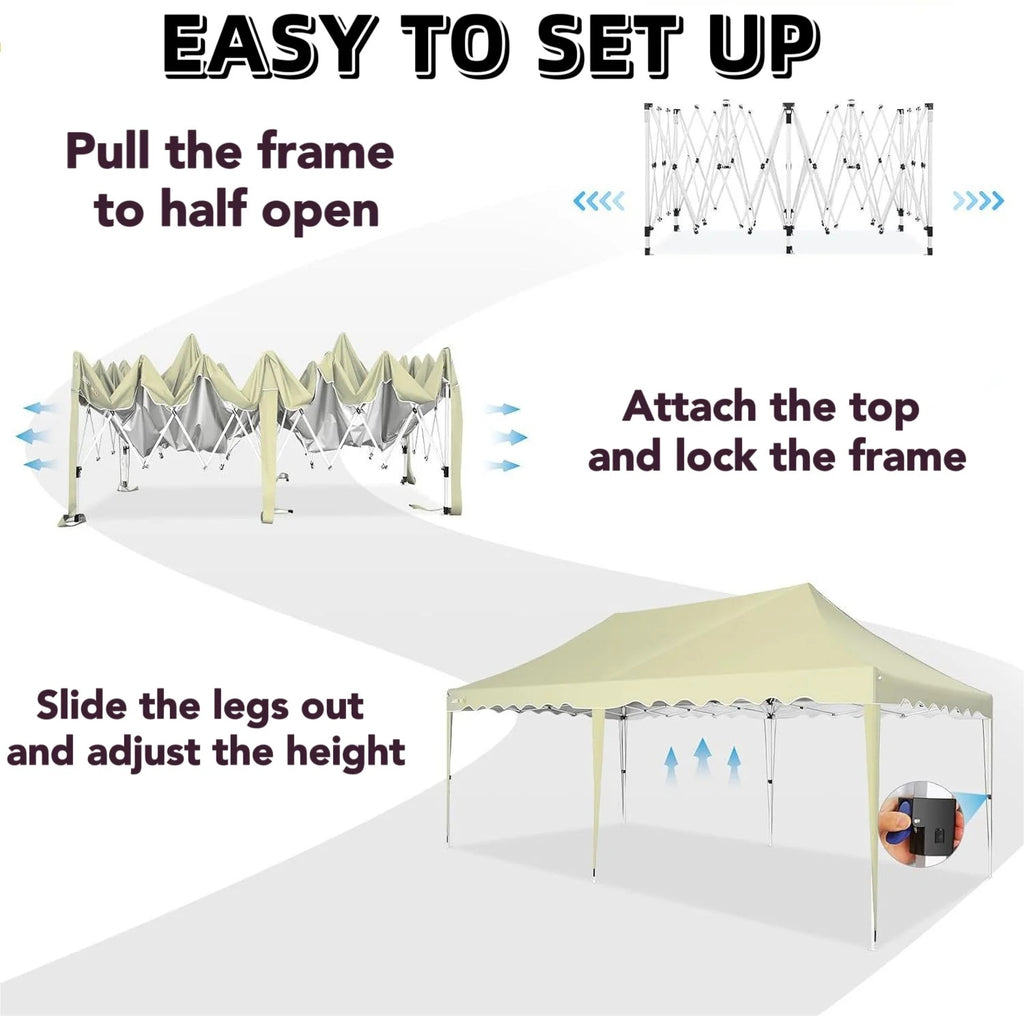 HOTEEL Canopy 10'x20' Pop Up Canopy Tent Heavy Duty Waterproof Adjustable Commercial Instant Canopy Outdoor Party Canopy Parties,Wedding,Outside Patio,Event,Backyard,White