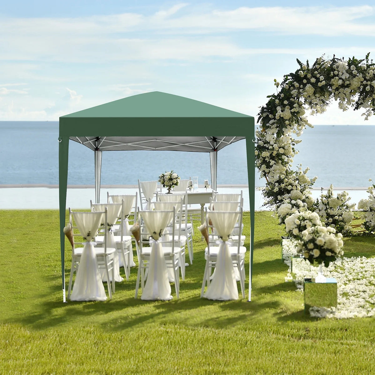 6.5x6.5ft Pop Up Canopy Tent - Instant White Gazebo w/ 4 Sidewalls, UPF 50+ & Carry Bag, 42 sq ft Shade for Camping/Patio (200x200cm)