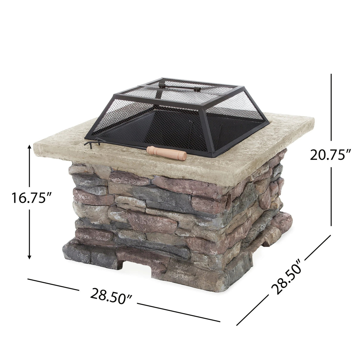 Christopher Knight Home 28.5" Outdoor Patio Wood Burning Fire Pit with Lid, MGO Base & Iron Bowl, Stone Gray
