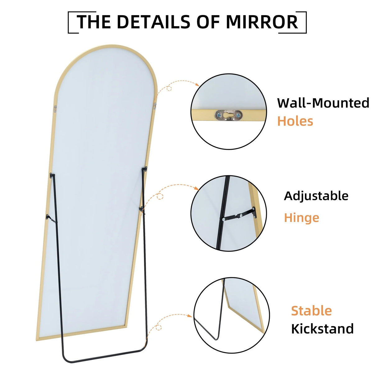 64x21 Full Length Floor Mirror, Large Full Body Aluminum Alloy Frame Standing Mirror with Stand and Wall Mount Option