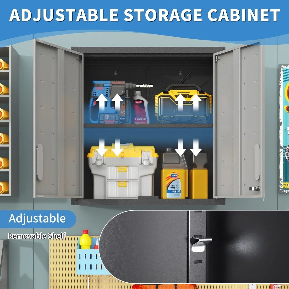 Tcbosik Rolling Storage Cabinet with Storage, Metal Tool Cabinet with Adjustable Shelf and 2 Doors, Lockable Storage Cabinet for Home Office Garage Basement, Black