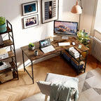 Small L Shaped Computer Desk with Storage Shelves, Compact Corner Workstation for Home Office and Study