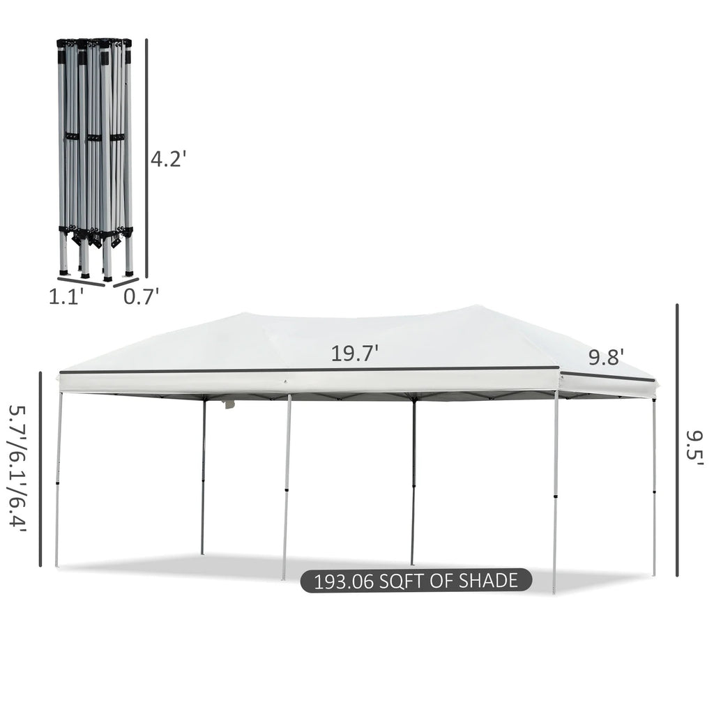Outsunny 10' x 19' Pop Up Canopy with Easy Up Steel Frame, 3-Level Adjustable Height and Carrying Bag, Sun Shade Event Party Tent for Patio, Backyard, Garden, Blue