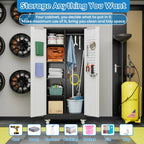 GangMei 71 Inches Tall Metal Garage Storage Cabinets with 5 Adjustable Shelves & Pegboards, Lockable Steel Black Storage Cabinet with Doors for Office, Home, School, Shops, Garage, Assembly required