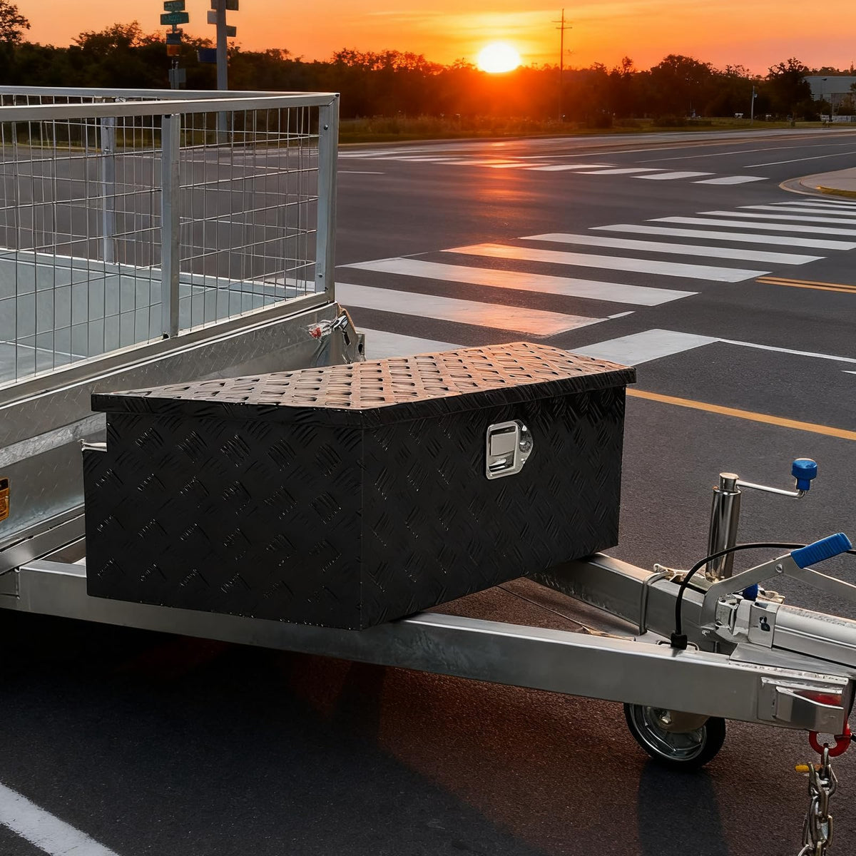 39 inch Trailer Tongue Box,Aluminum Trailer Tool Box for Storage,Trailer Box w/Lock and Keys,Heavy Duty Waterproof Black Box - 39 X 15 X 12 inch