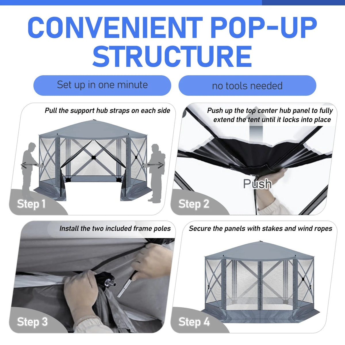 12FT x 12FT Heavy Duty Canopy Tent w/Mosquito Netting, Pop up Canopy with Mesh Sidewalls, Patio Tent with Carry Bag, Easy up Screen Canopy for Parties Camping, Gray