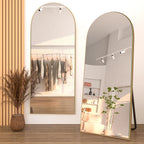 Arched Full Length Wood Floor Mirror, Full Body Standing and Wall Mounted Mirror for Bedroom, Living Room and Home Decor
