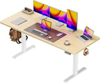 55 x 28 Large Electric Standing Desk, Height Adjustable Computer Desk, 27.6" Deep Desktop, Stand up Gaming Office Desk with 2 Hooks, 3 Preset Heights, for Home Office, Rustic Brown