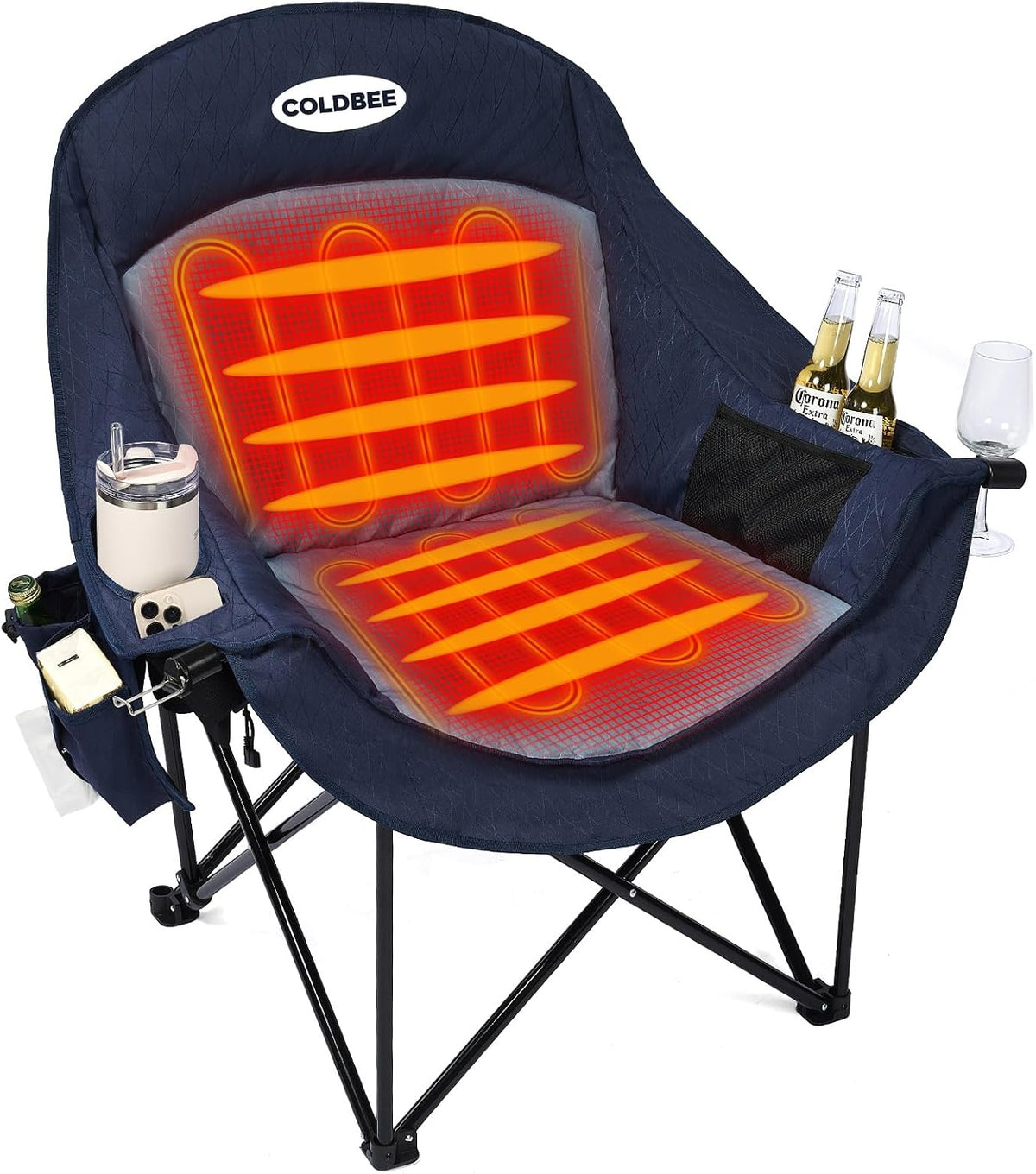 2PCS Oversized Camping Chairs, Heavy Duty Padded, Thick Headrest, Black