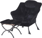 Lazy Chair with Ottoman, Reading Chair with Footrest, Dark Grey