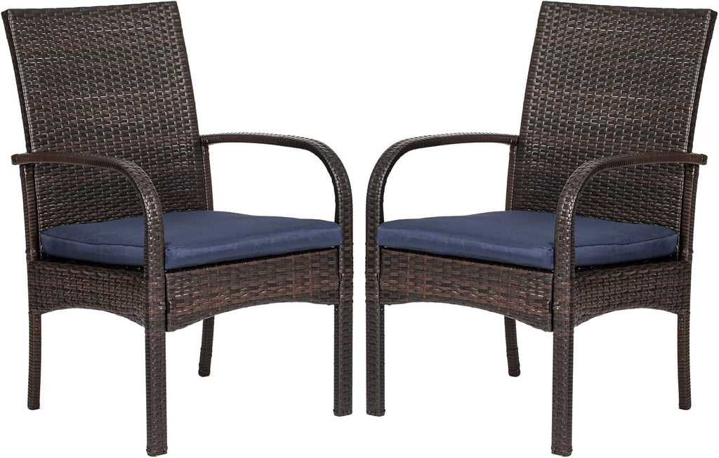 Outdoor Wicker Patio Dining Chairs with Padded Cushions Set of 2: Porch Rattan Chairs Club Chairs with High Back and Deep Seating 350lbs, Brown