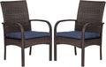 Outdoor Wicker Patio Dining Chairs with Padded Cushions Set of 2: Porch Rattan Chairs Club Chairs with High Back and Deep Seating 350lbs, Brown