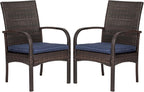 Outdoor Wicker Patio Dining Chairs with Padded Cushions Set of 2: Porch Rattan Chairs Club Chairs with High Back and Deep Seating 350lbs, Brown