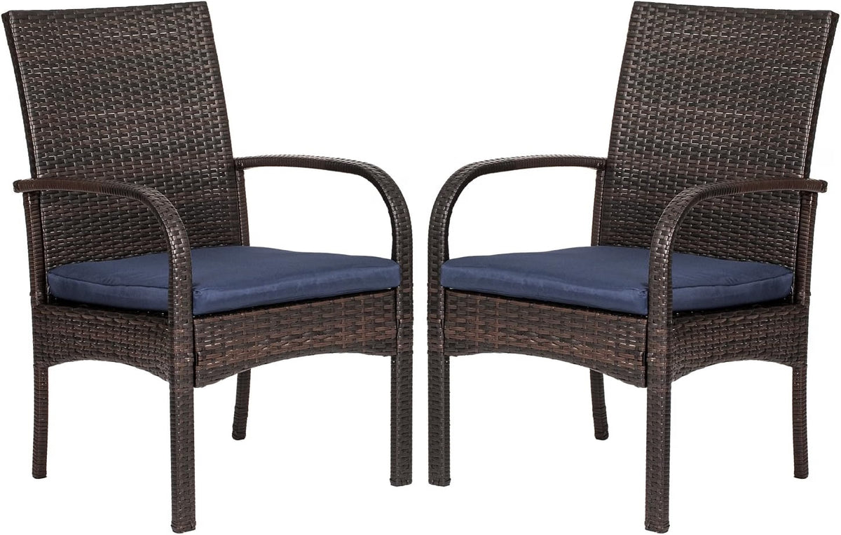 Outdoor Wicker Patio Dining Chairs with Padded Cushions Set of 2: Porch Rattan Chairs Club Chairs with High Back and Deep Seating 350lbs, Brown