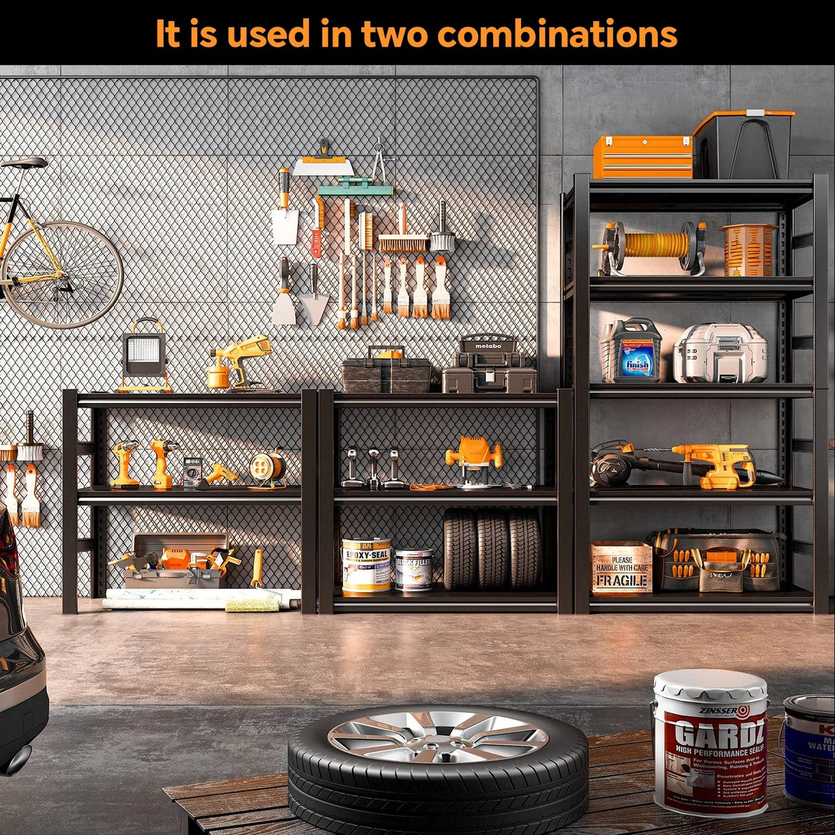 COOKCOK 5-Tier Storage Shelving Unit, Metal Shelf, 39.4"x15.8"x 63", Adjustable Garage Storage Shelf, Load Up to 2000LBS, Kitchen Shelf with Protective Side