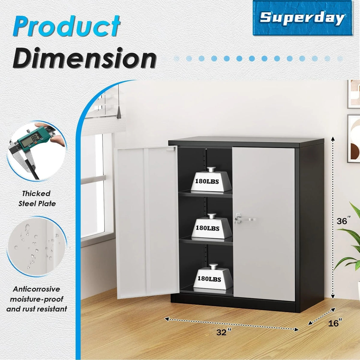 Superday Locking Metal Storage Cabinet with 2 Drawers, Lockable Garage Storage Cabinet with Locking Doors and Adjustable Shelves, Tool Cabinets for Home Office, School, Etc