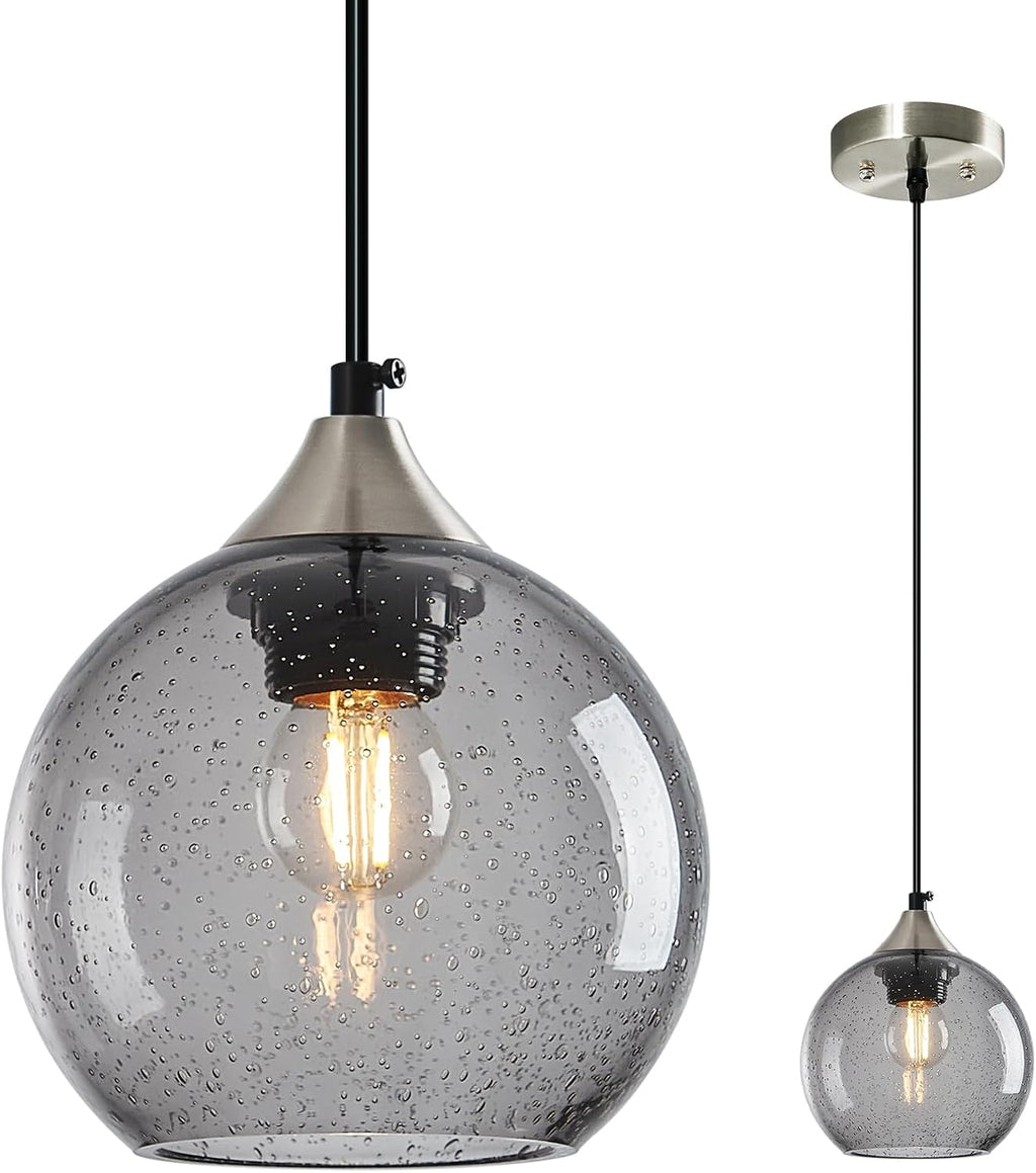 Amber Pendant Lights Kitchen Island 3 Pack, 5.9 in Seeded Glass Globe