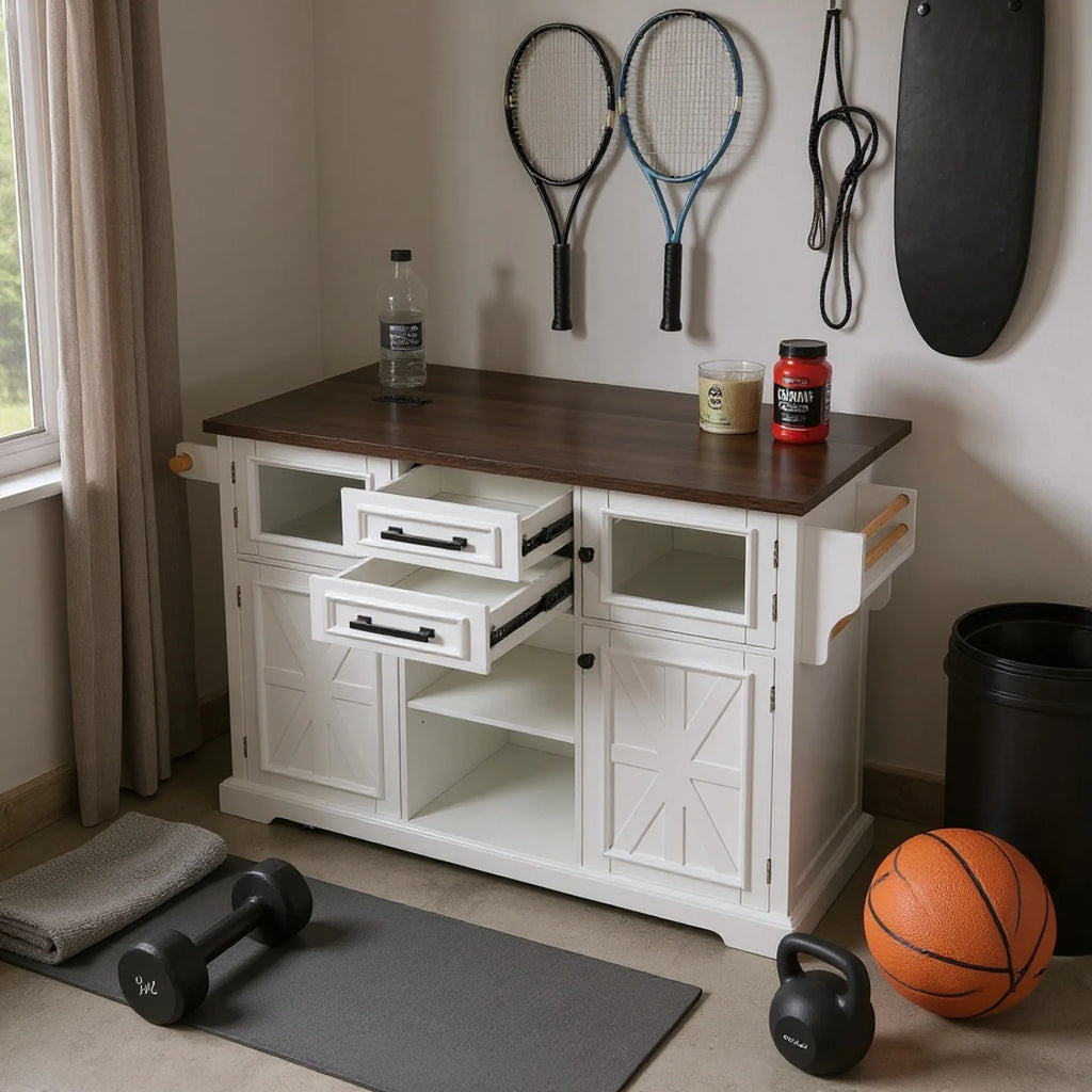 Homy Casa Rolling Garage Storage Cabinet with Drop Leaf, Charging Station for Office Gym, School