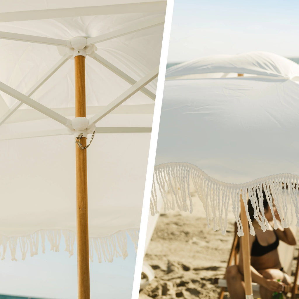 AMMSUN 6'-6' Boho Beach Cabana Tent Canopy with Tassels Fringe UPF50+ Outdoor for Beach Patio,White