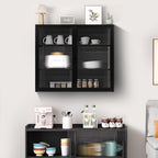 Hassch Wall Mounted Kitchen Pantry Sideboard with 2 Glass Doors, Metal Storage Cabinet Dining Cupboard for Bathroom Kitchen Living Room Dining Room, 27.56"L x 9.06"W x 23.62"H, White