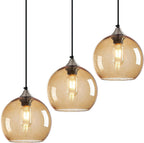 Amber Pendant Lights Kitchen Island 3 Pack, 5.9 in Seeded Glass Globe