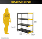 TDUKDB Black and Yellow, 4-Tier Heavy Duty Plastic Storage Shelving Unit, 200lbs/shelf (55-H x 48-W x 20-D), for Indoor/Outdoor Organization, Modular Rack