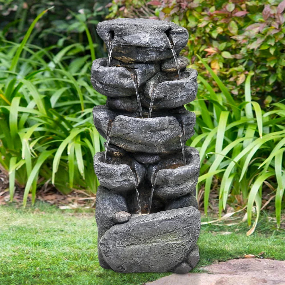 chrismas clearnace-?Stacked Rock Fountain with LED Lights - Outdoor Water Fountains Cascading Floor Water Feature Art Decor for Garden,Pation, Deck, Porch