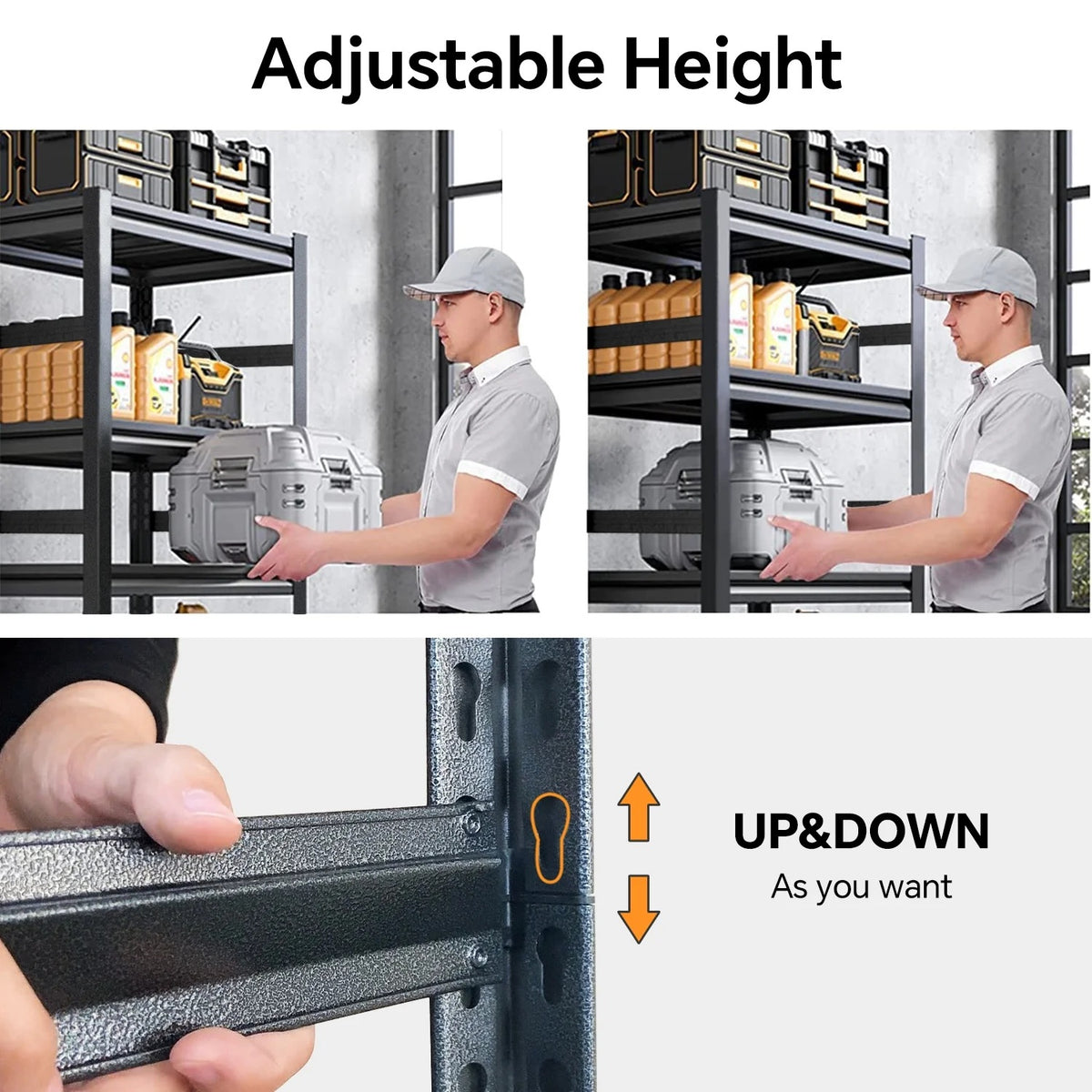 COOKCOK 5-Tier Storage Shelving Unit, Metal Shelf, 39.4"x15.8"x 63", Adjustable Garage Storage Shelf, Load Up to 2000LBS, Kitchen Shelf with Protective Side