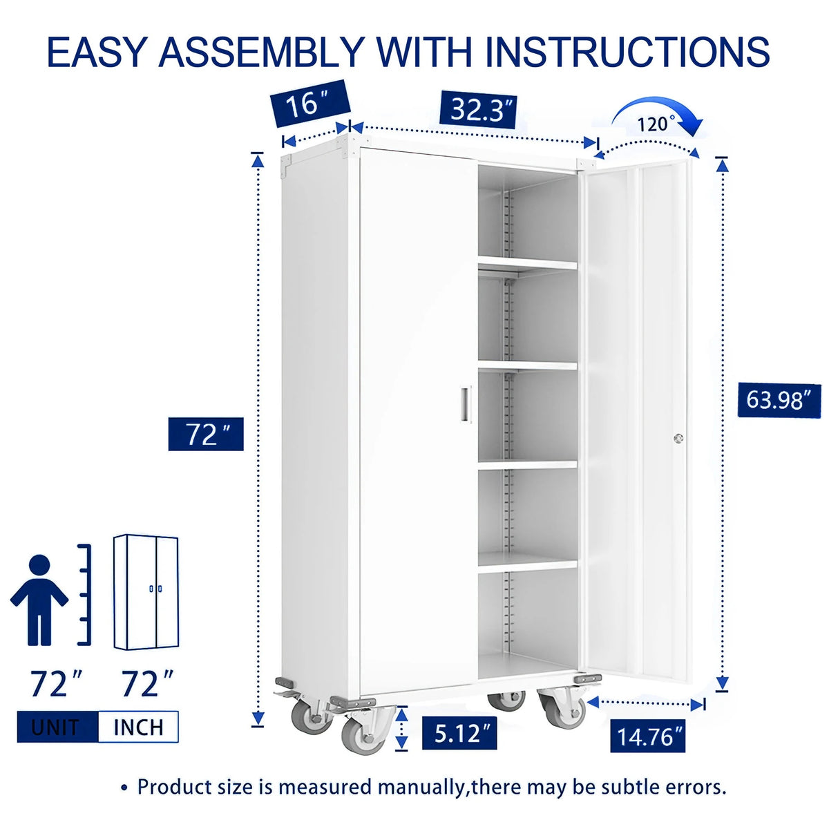 Aobabo 72 Inch Locking Storage Cabinet w/ Adjustable Shelves, Gray