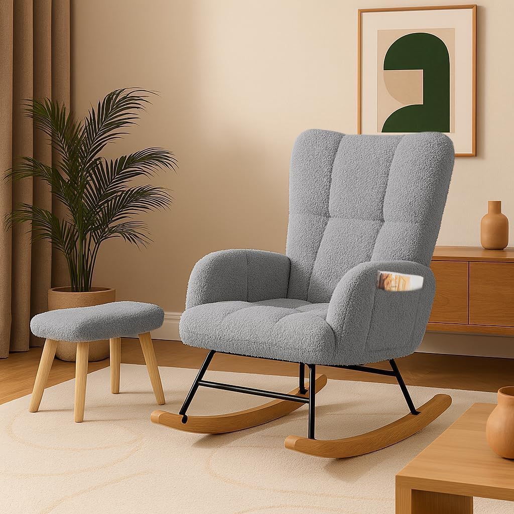 Nursery Rocking Chair, Teddy Glider Rocker with Pockets